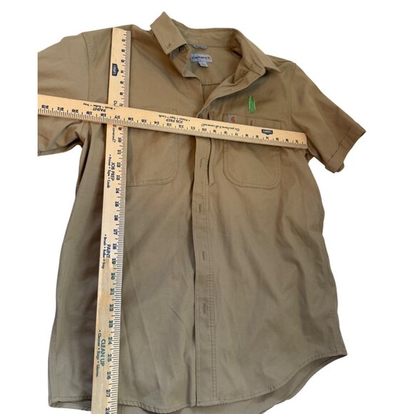 Carhartt Mens Size L Relaxed Fit Short Sleeve Work Shirt  Button Pockets Beige - Picture 7 of 9